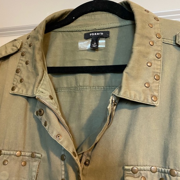 Women's Olive Green Studded Jacket - Picture 3 of 6